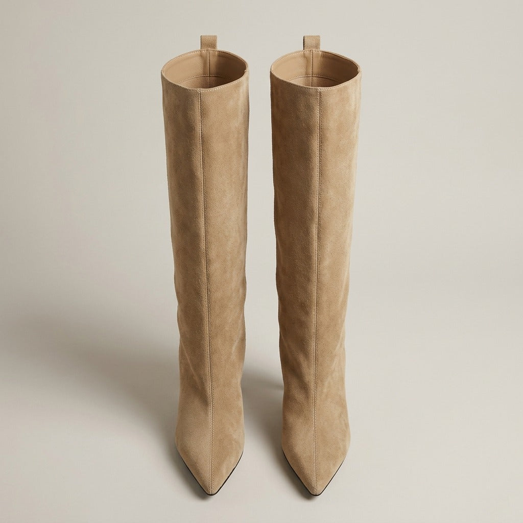 Vera beige knee-high boots, pair, front view