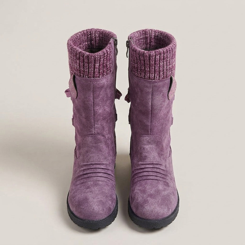 Violet purple boots, pair, front view
