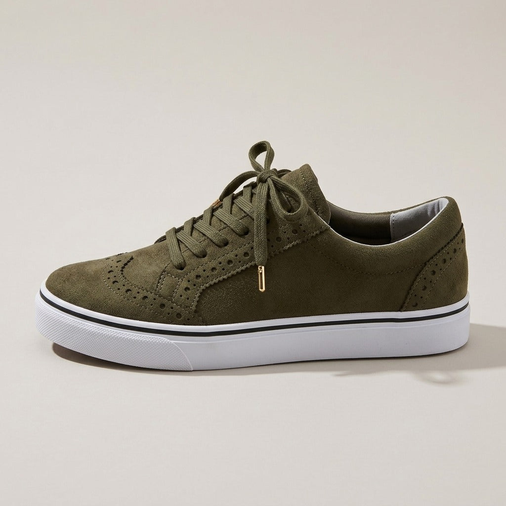 willow-brogue-lace-up-suede-look-sneakers-women-s-olive-green-low-top-casual-sneakers 2