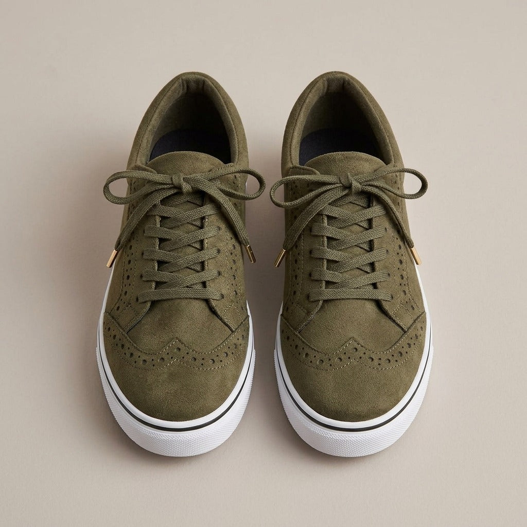 willow-brogue-lace-up-suede-look-sneakers-women-s-olive-green-low-top-casual-sneakers 3