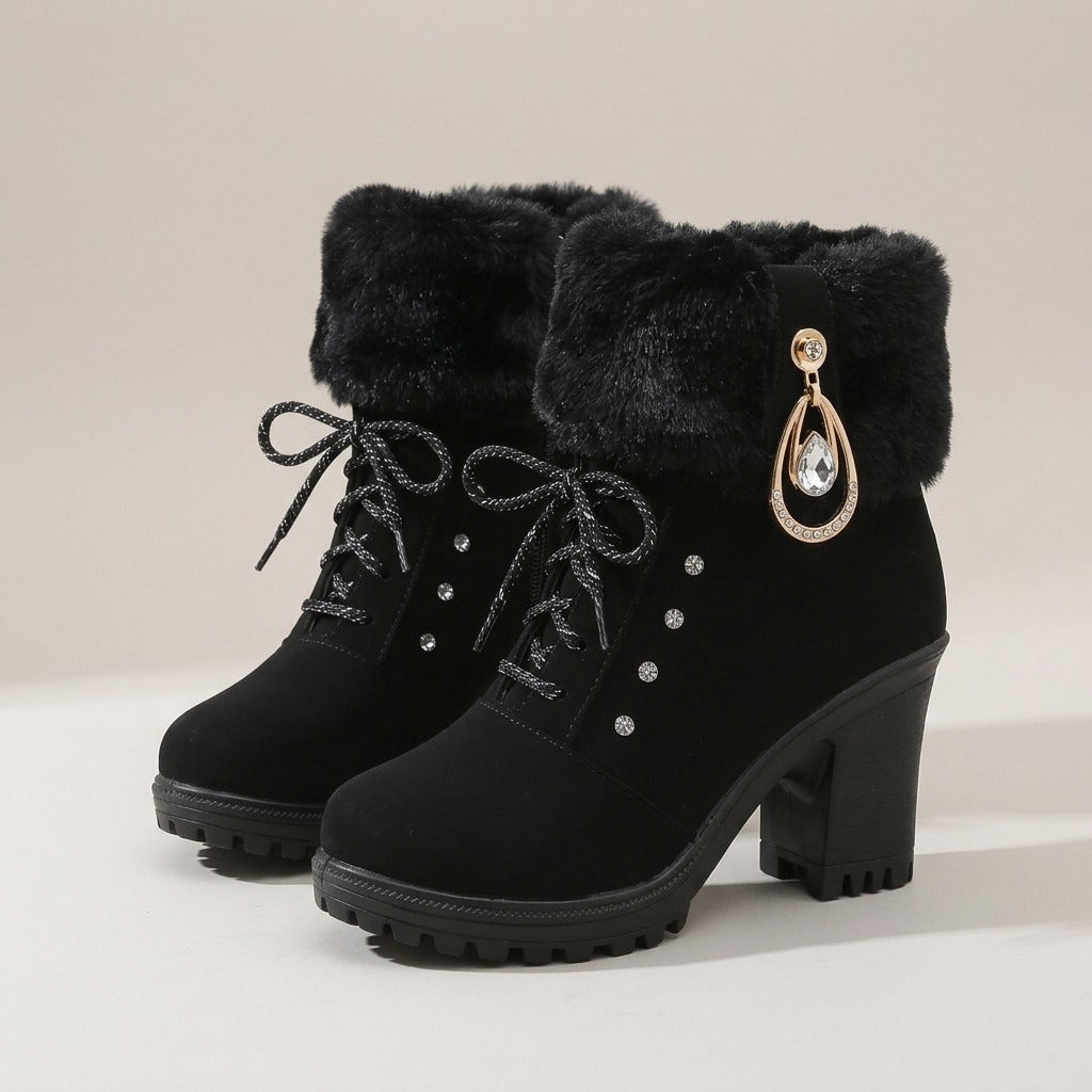 winona-faux-fur-cuff-lace-up-heeled-ankle-boots-women-s-black-block-heel-boots-with-rhinestone-charm 1
