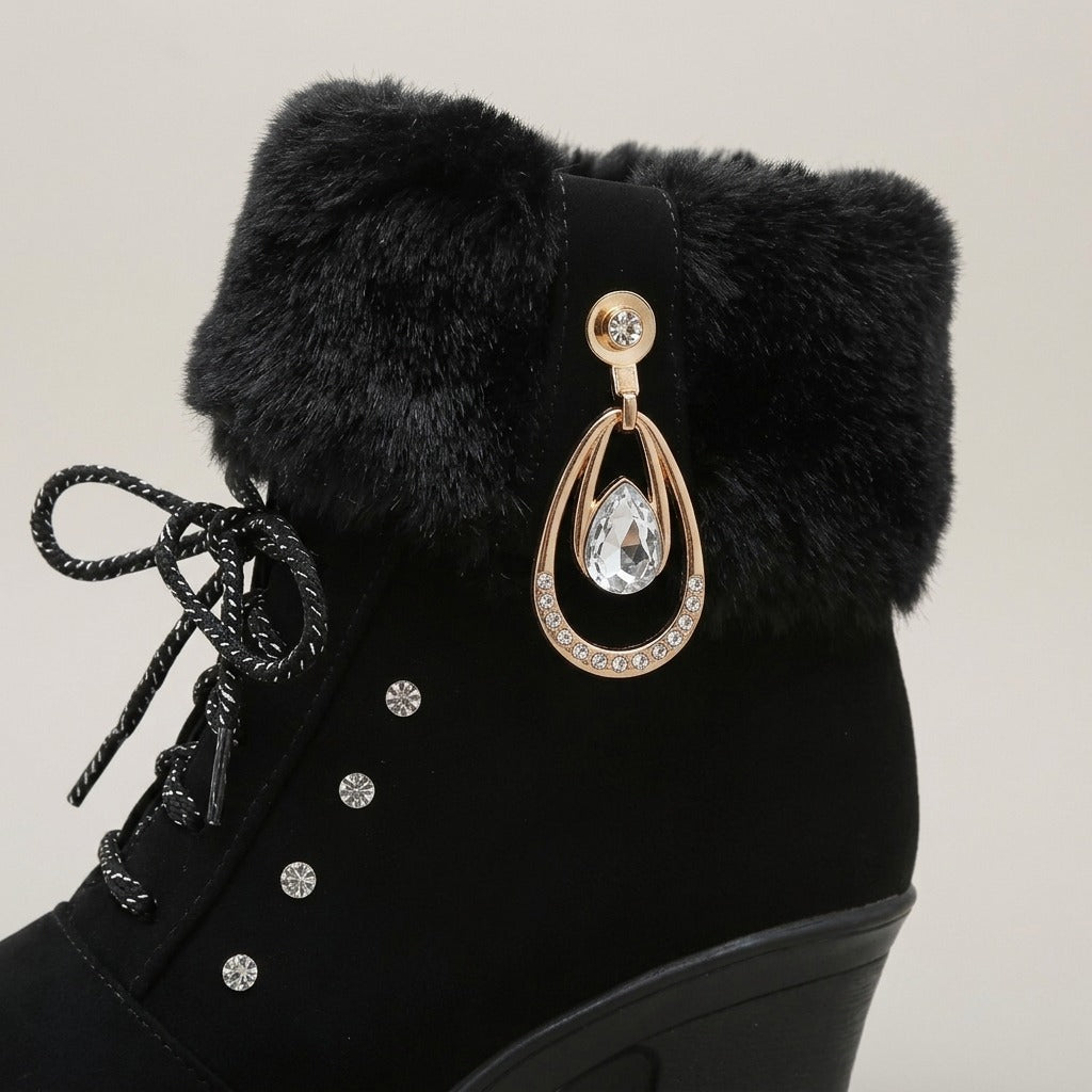 winona-faux-fur-cuff-lace-up-heeled-ankle-boots-women-s-black-block-heel-boots-with-rhinestone-charm 4