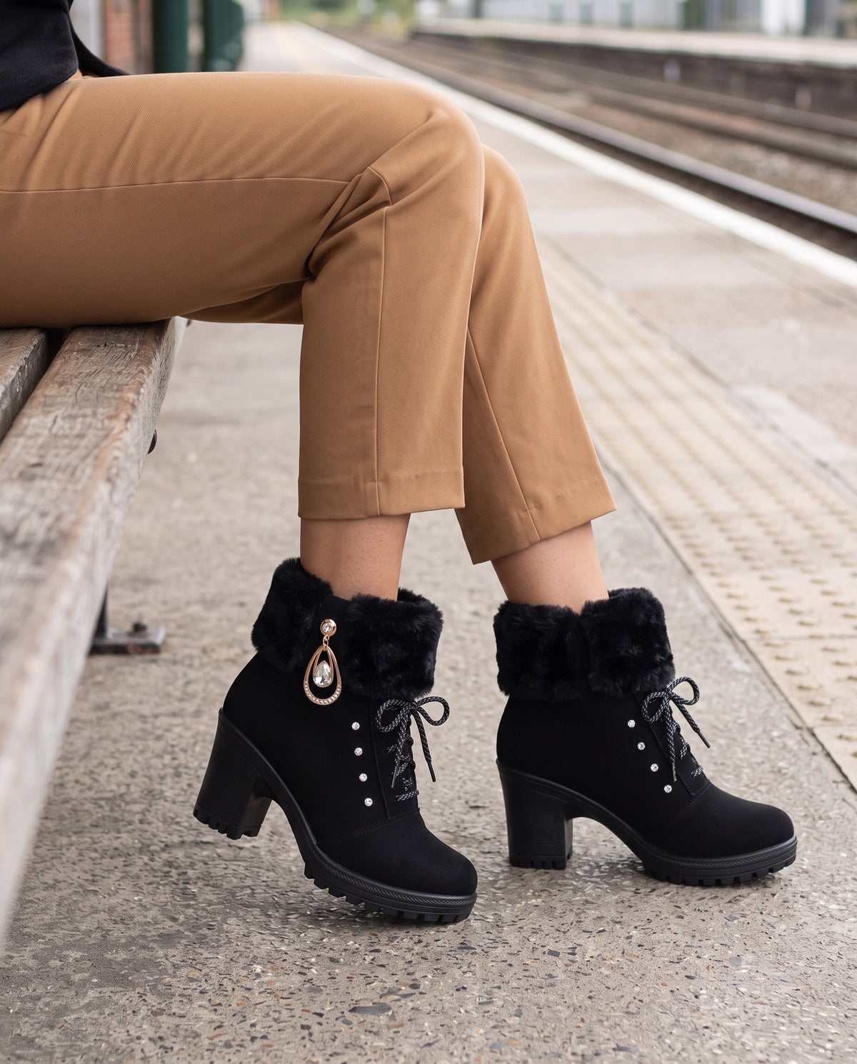 winona-faux-fur-cuff-lace-up-heeled-ankle-boots-women-s-black-block-heel-boots-with-rhinestone-charm 6