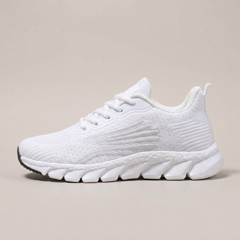 Wren white knit sneaker, side view