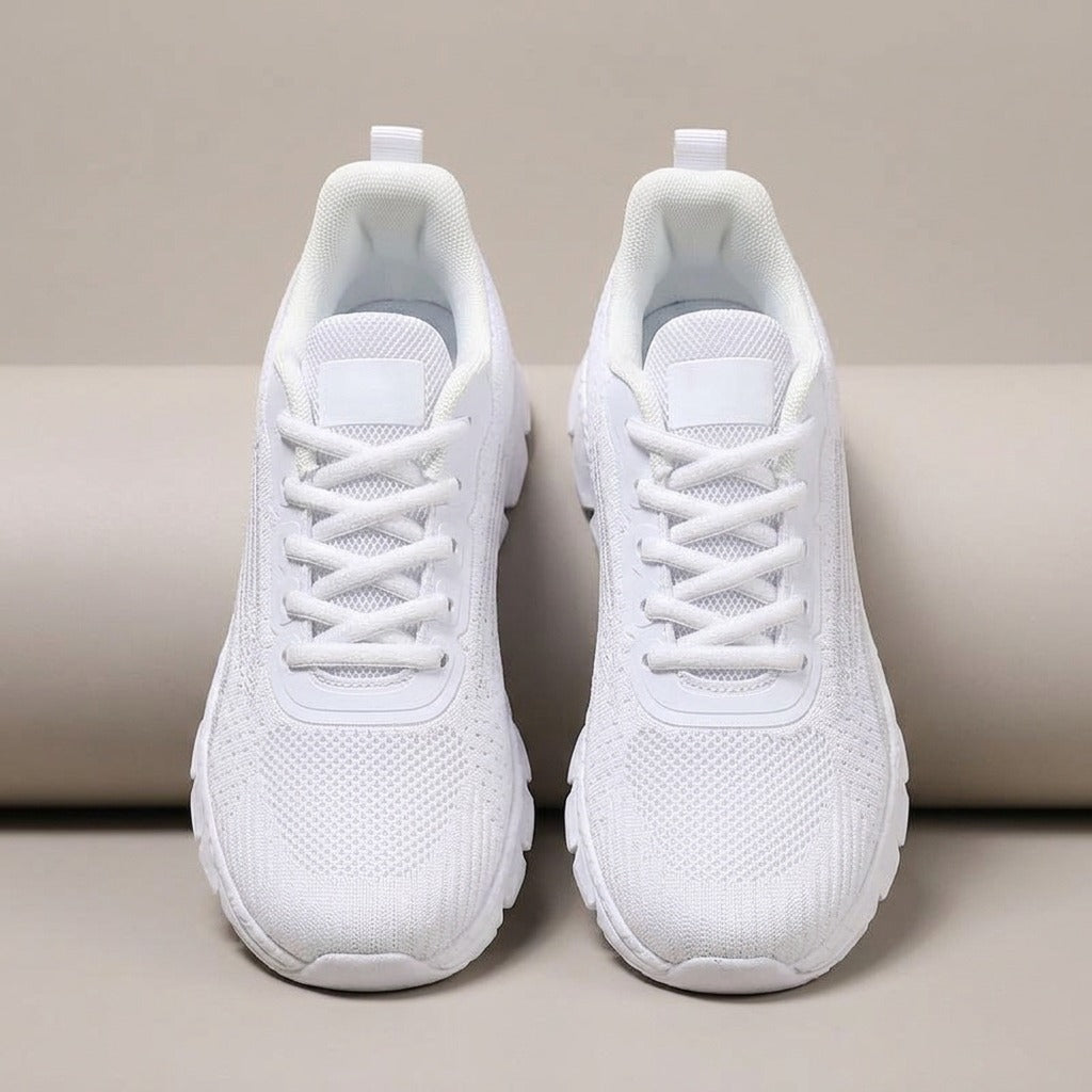 Wren white knit sneakers, pair, front view