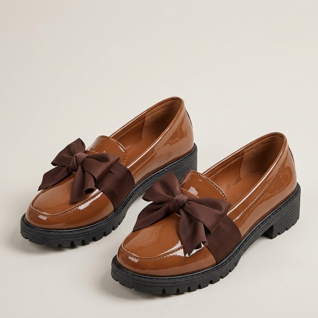 yvette-patent-look-ribbon-bow-loafers-women-s-caramel-brown-chunky-lug-sole-slip-on-loafers 1