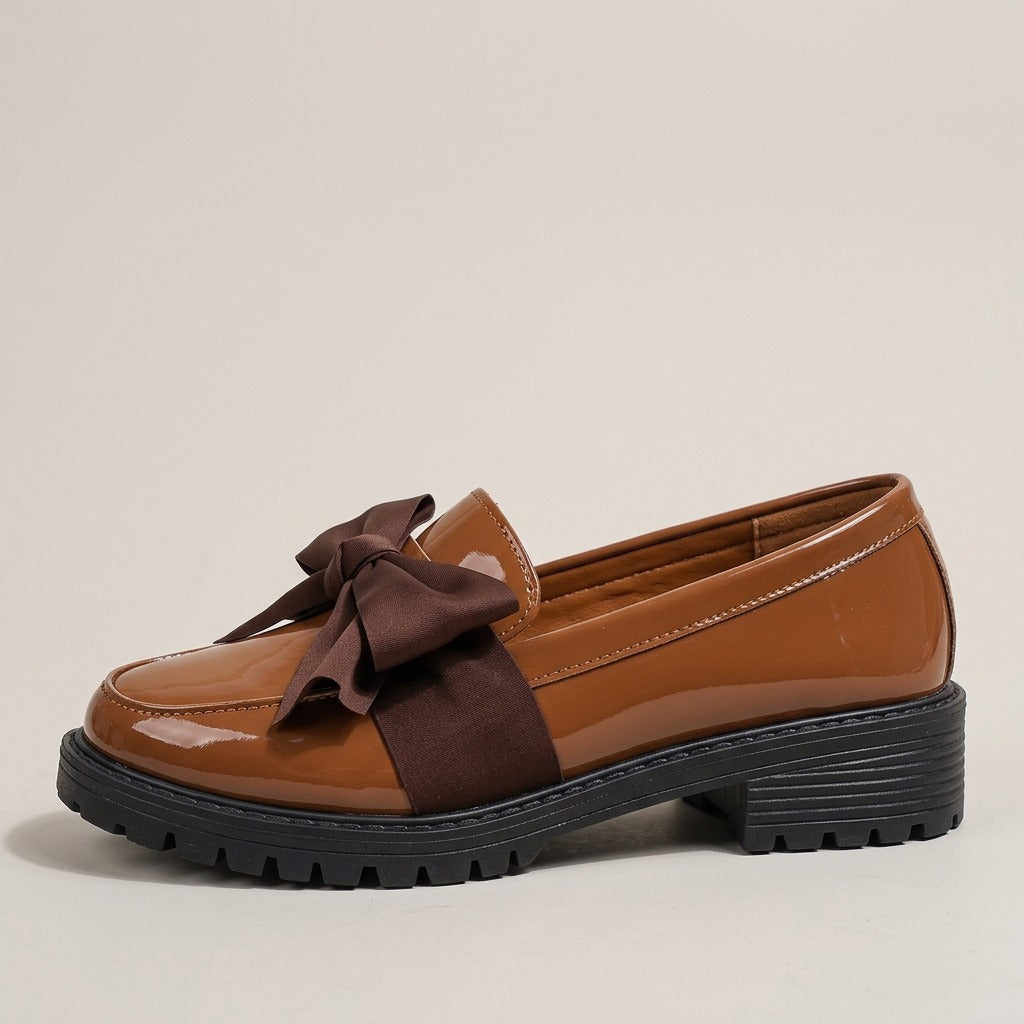 yvette-patent-look-ribbon-bow-loafers-women-s-caramel-brown-chunky-lug-sole-slip-on-loafers 2