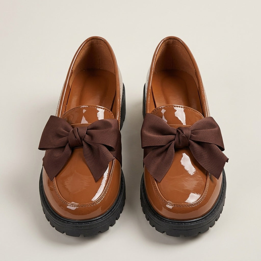 yvette-patent-look-ribbon-bow-loafers-women-s-caramel-brown-chunky-lug-sole-slip-on-loafers 3