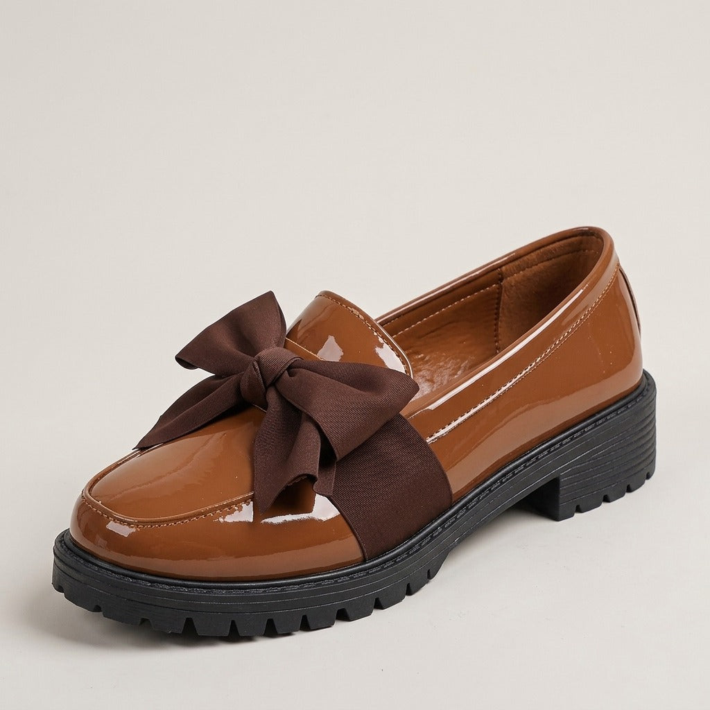 yvette-patent-look-ribbon-bow-loafers-women-s-caramel-brown-chunky-lug-sole-slip-on-loafers 4