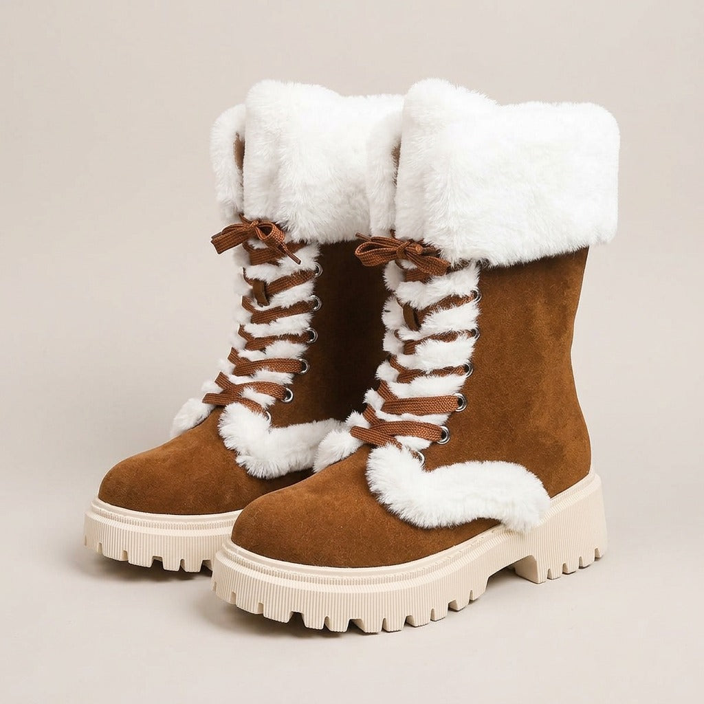 yvonne-lace-up-faux-fur-cuff-snow-boots-women-s-brown-suede-look-lug-sole-winter-boots 1