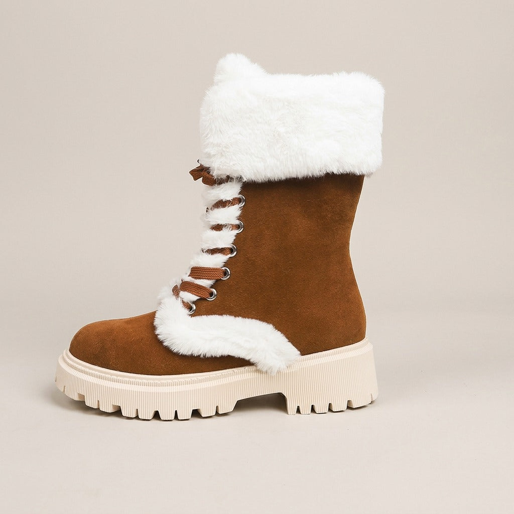 yvonne-lace-up-faux-fur-cuff-snow-boots-women-s-brown-suede-look-lug-sole-winter-boots 2