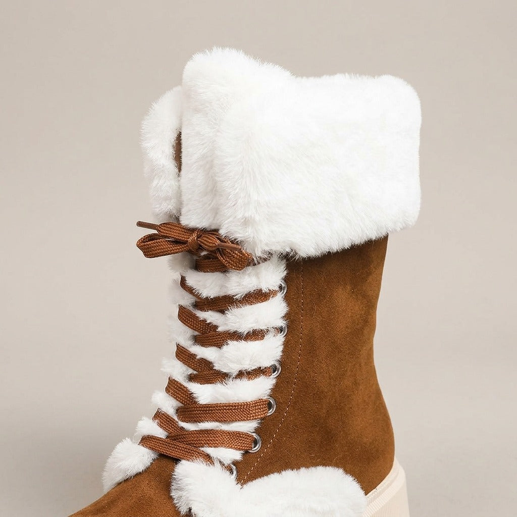 yvonne-lace-up-faux-fur-cuff-snow-boots-women-s-brown-suede-look-lug-sole-winter-boots 4